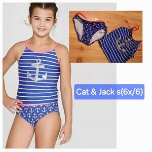 GIRL’s TANKINI SIZE s(6×/6)Blue Sequence Anchor Two Piece Swimsuit